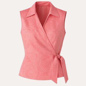 Vision Apparel Silk Sleeveless Wrap Lined Top Tie 6 Salmon Office Corpcore Chic